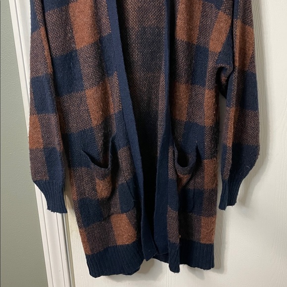 American Eagle Oversized Wool Blend Open Front Plaid Cardigan Sweater Size Small - Picture 4 of 10